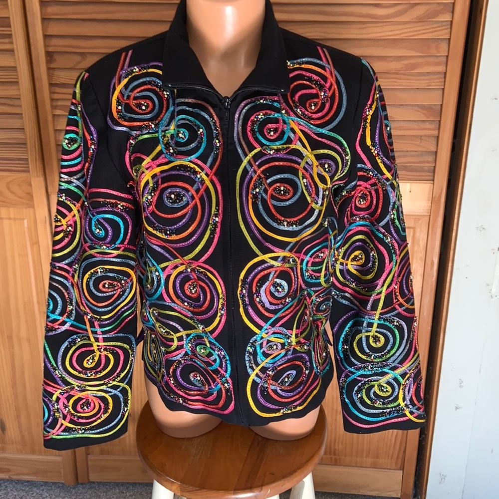 ANAGE vintage cotton jacket beaded ribbon circles - Picture 1 of 10